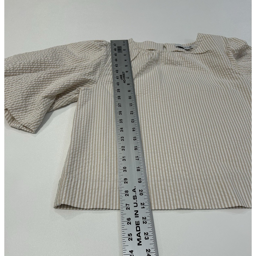 JOE'S Cotton Seersucker Puff Sleeve Top In Khaki White Stripe Size Medium - Picture 4 of 8